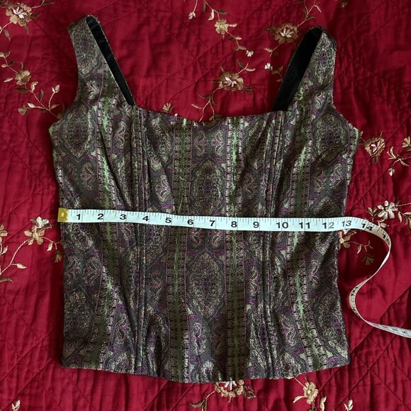 Gunne Sax Green and purple vintage iridescent corset top paisley - Picture 5 of 7